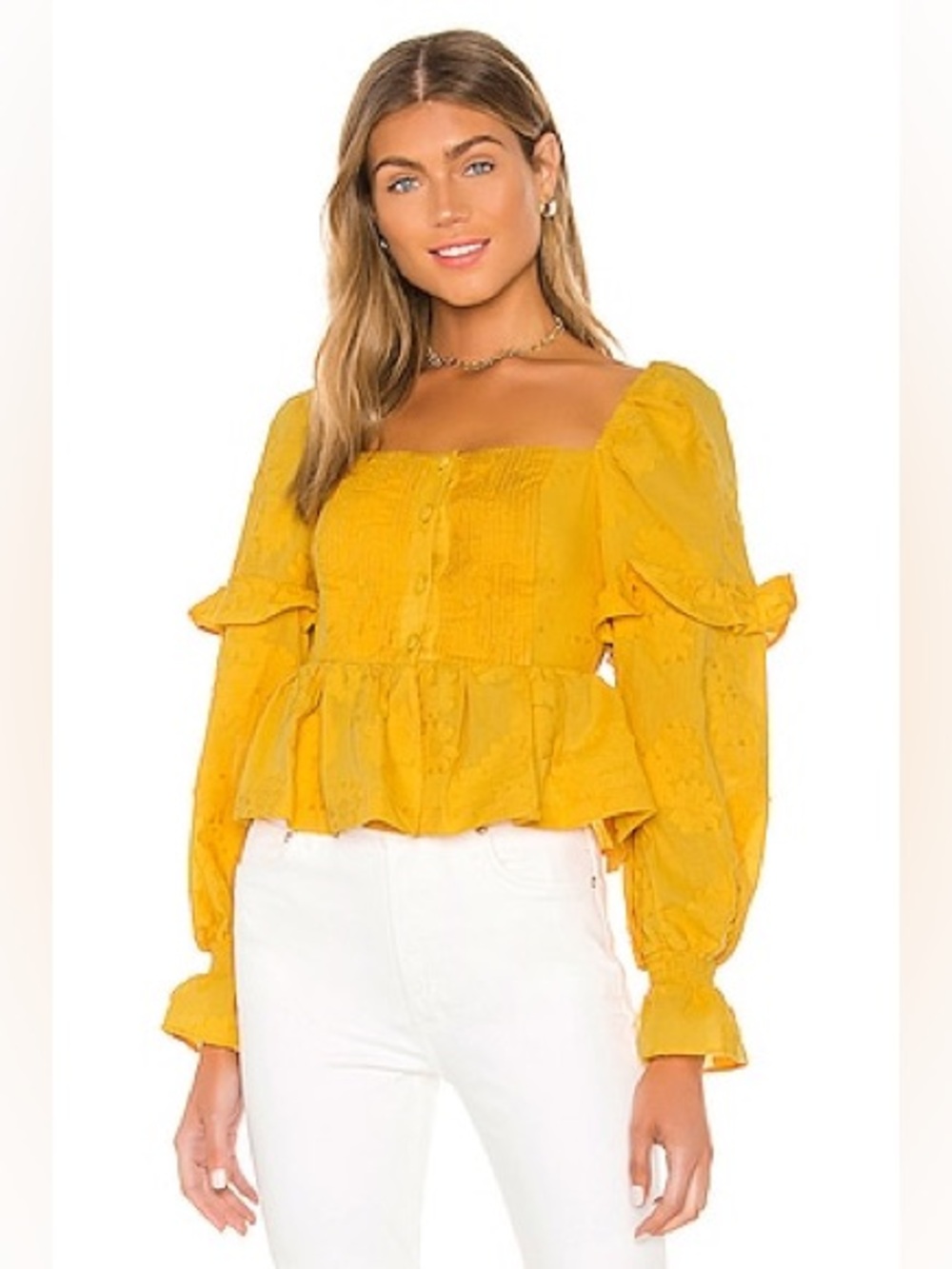 Tularosa Amanda Yellow Cropped Puff Sleeve Top NWT